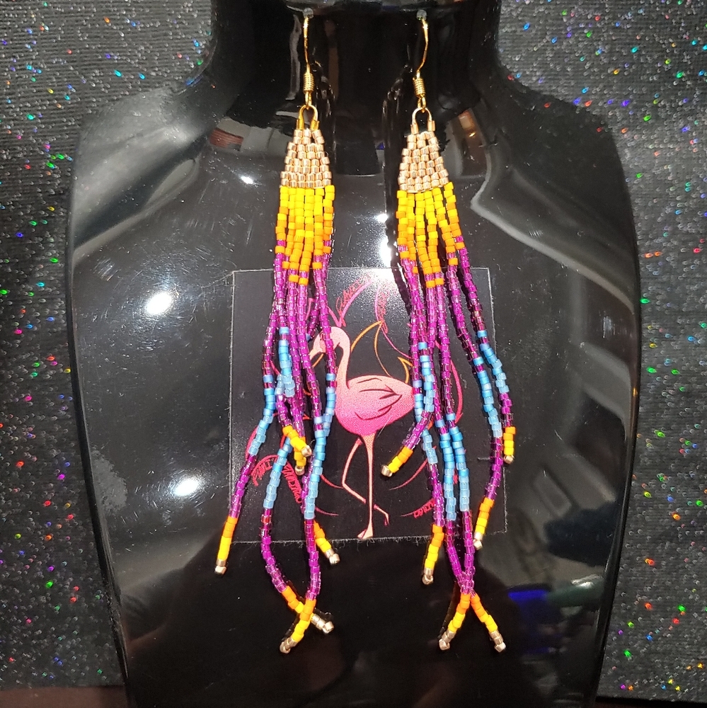 Sunset seed bead fringe earrings